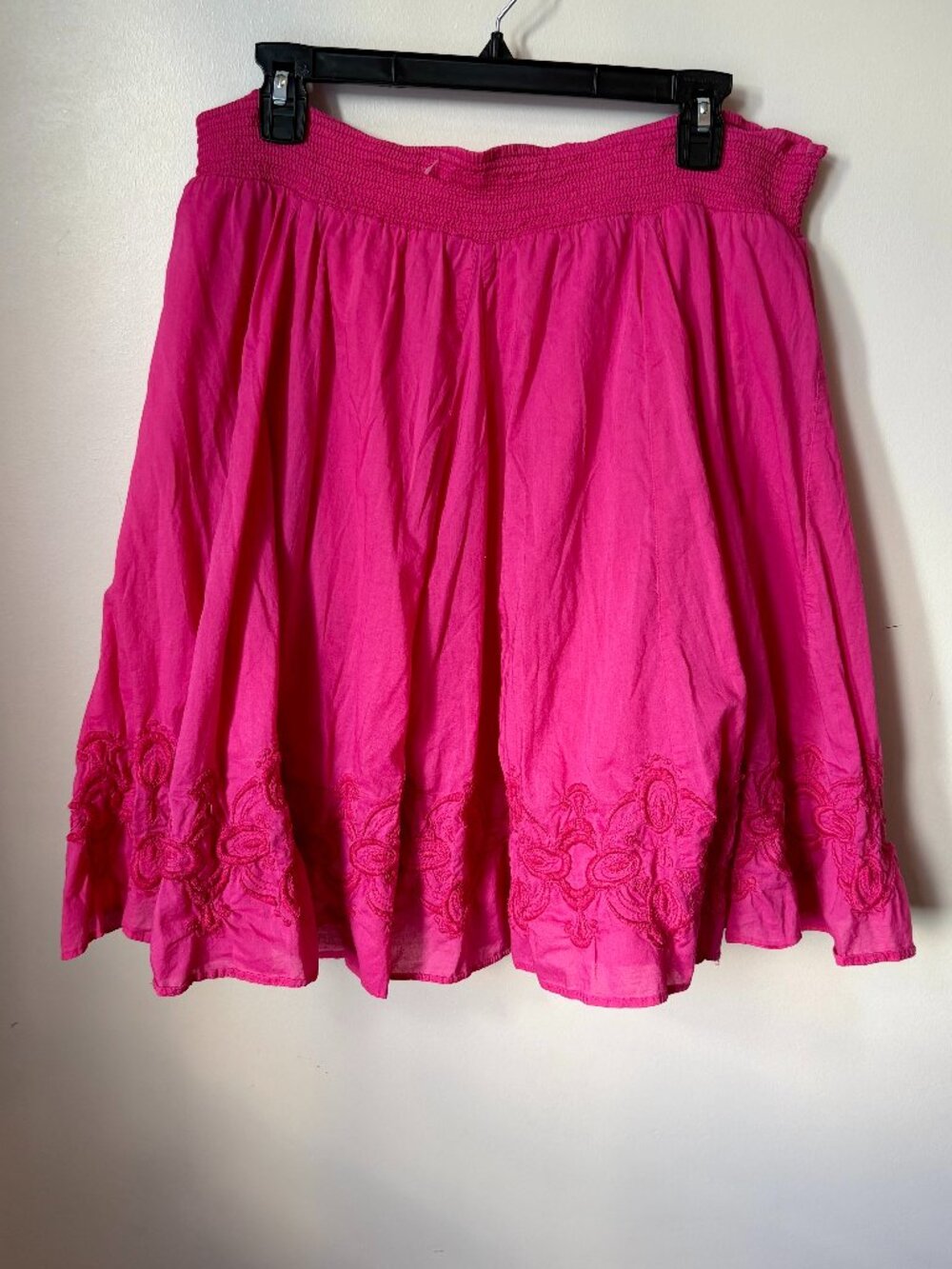 Vintage BR Pink Midi Skirt | Embroidered Cotton | Flowy Boho Skirt | XL